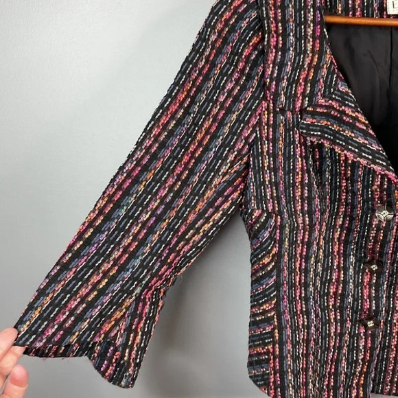 ISABELLE ELIE Multicoloured Tweed Blazer 3/4 Tulip Sleeve Single Breasted Size S - Picture 4 of 12